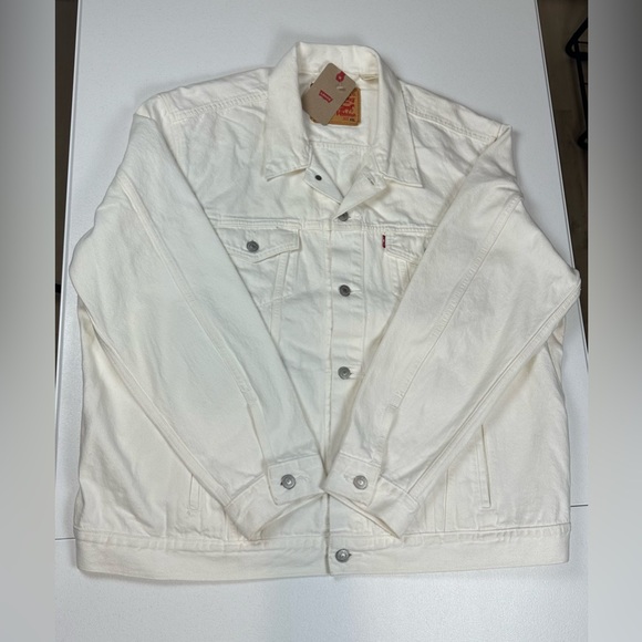 New Levis Jacket Mens Denim Trucker Jacket Jeans White Standard Size 2XL - Picture 3 of 12